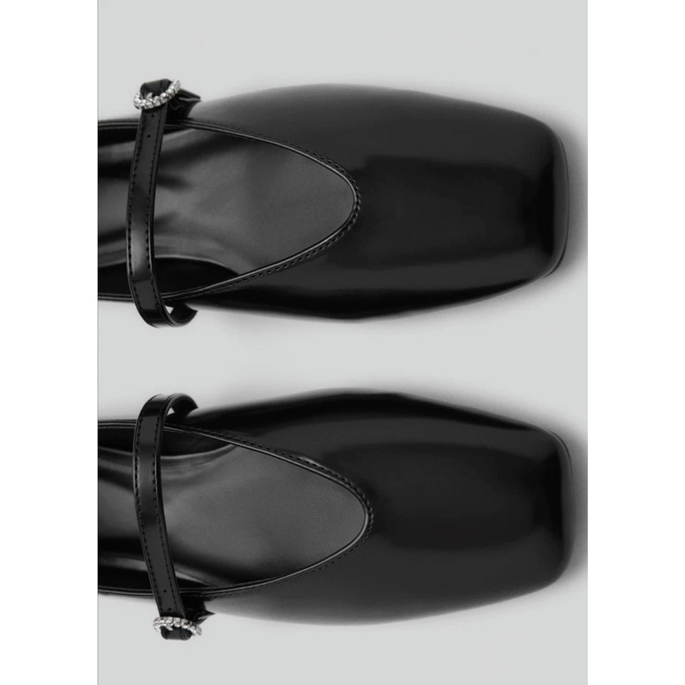 NEW MANGO MNG BLACK PATENT LEATHER EFFECT SQUARE TOE BALLET FLATS SZ 37 US 6.5 - Picture 3 of 9